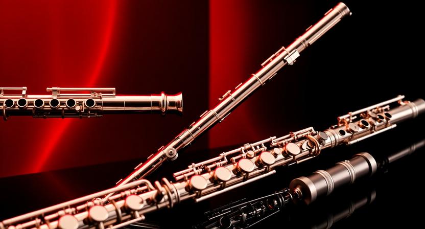 Different flute types displayed together in a red and black themed setting